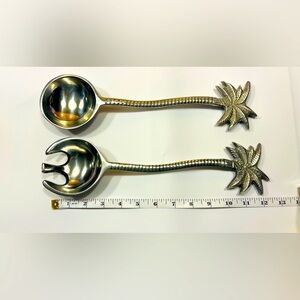 Tropical Palm Tree Serving Tongs Set Polished Aluminum